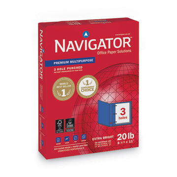 Navigator® Premium Multipurpose Copy Paper, 97 Bright, 3-hole, 20 Lb, 8.5 X 11, White, 500 Sheets-ream, 10 Reams-carton freeshipping - TVN Wholesale